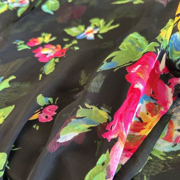 Lily Rose Pink and Yellow Sheer Floral and Black Blouse, Size S - Picture 10 of 11